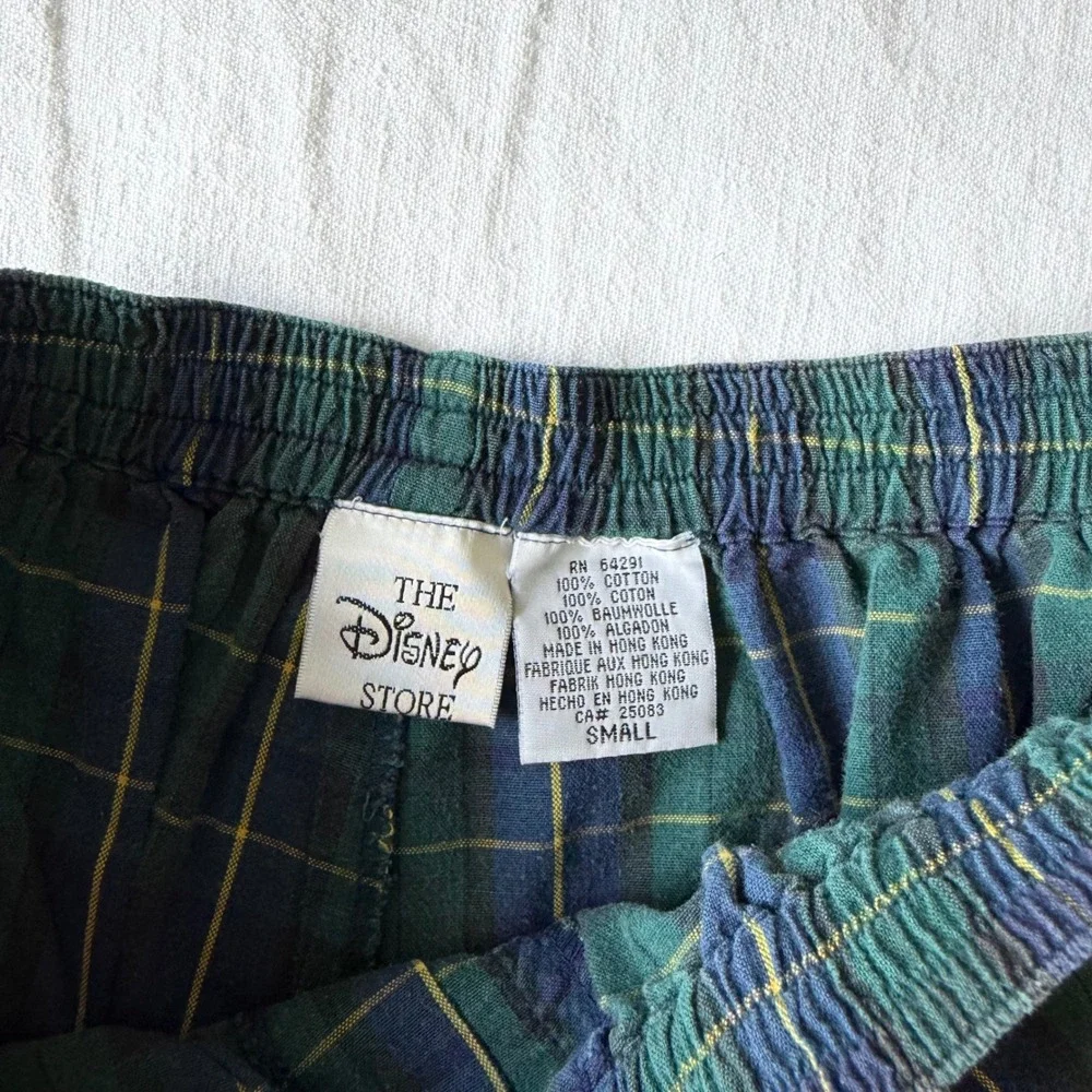 Disney Store Mens Mickey Mouse Plaid Boxer Shorts Green Blue Woven Cotton Small